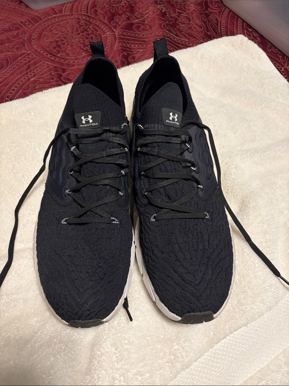 Under Armour Black Knit Phantom Running Shoes with White Midsole